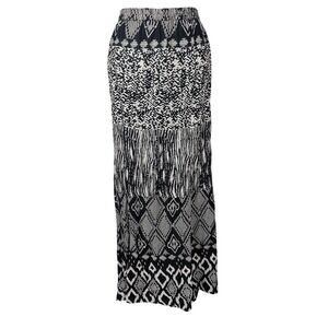 Kim Rogers 1X Maxi Skirt Black White Geometric Tribal Rayon hippie peasant